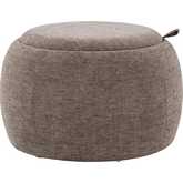Tray Pouf Ottoman in Natural Wood & Brown Fabric